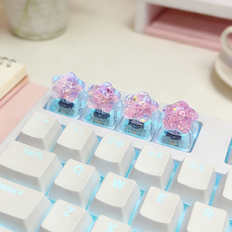 3D Printing Keycaps - 4pcs DIY Personalized Transparent Star Glitter