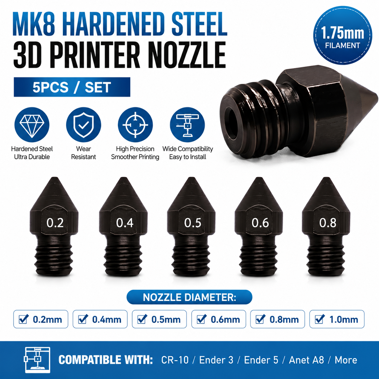 Super Hardened Steel Nozzle MK - 3D Printer Hotend Kit 评论和价格